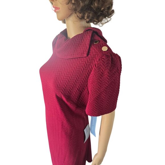 NWT London Times Berry Red Collared Sheath Dress Women's Size 12 Gold Buttons - Picture 3 of 9